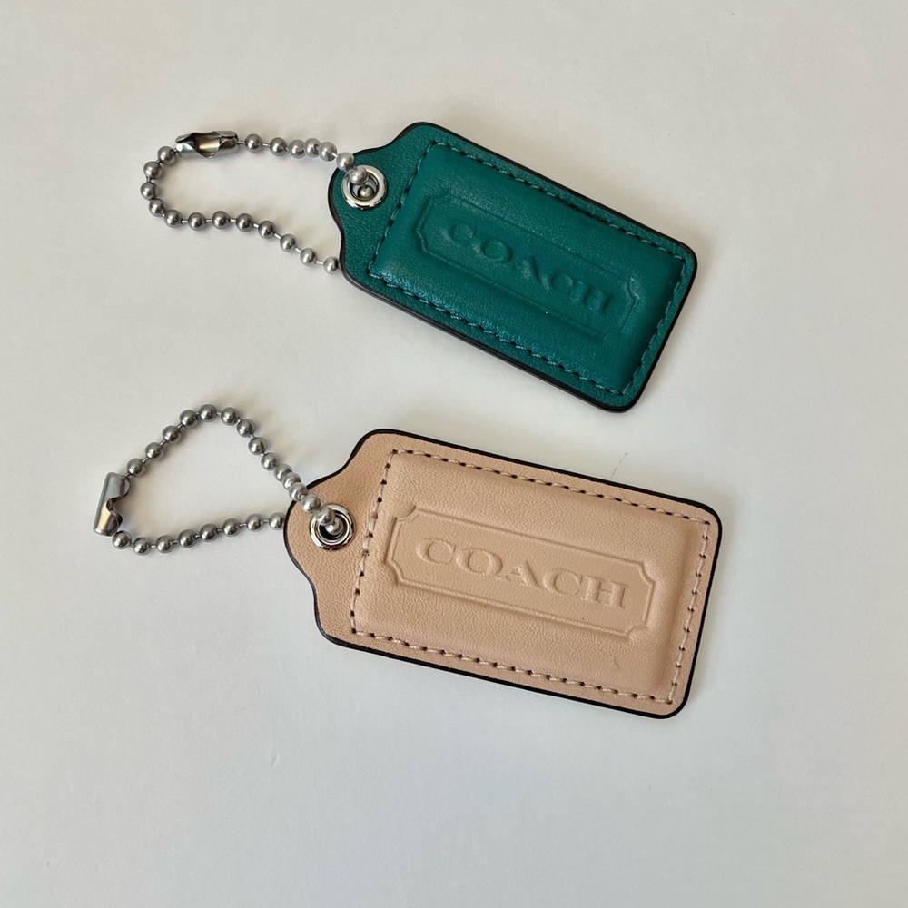 Coach Leather Keychain Set - Green and Cream NWOT